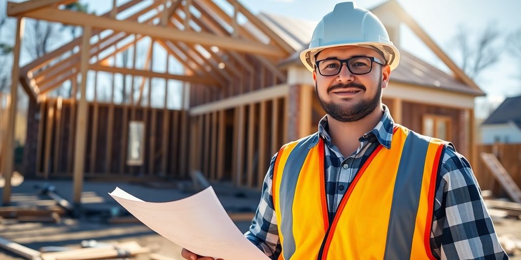Construction site with workers.