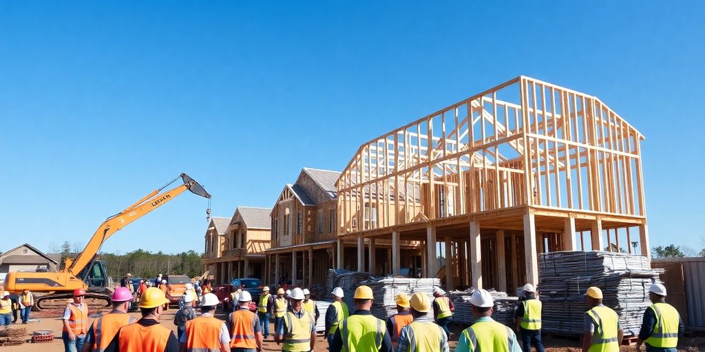 Construction workers building a new home.