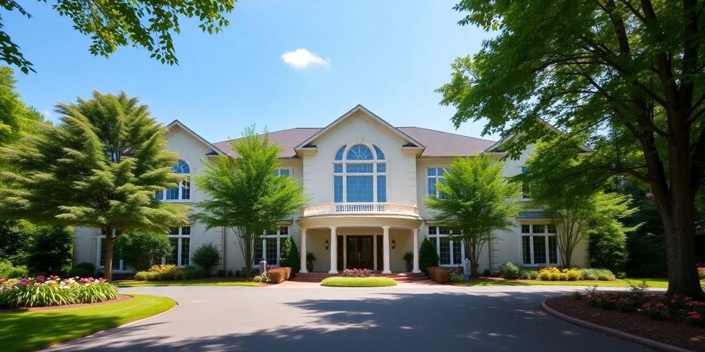 Luxury custom home with professional landscaping.
