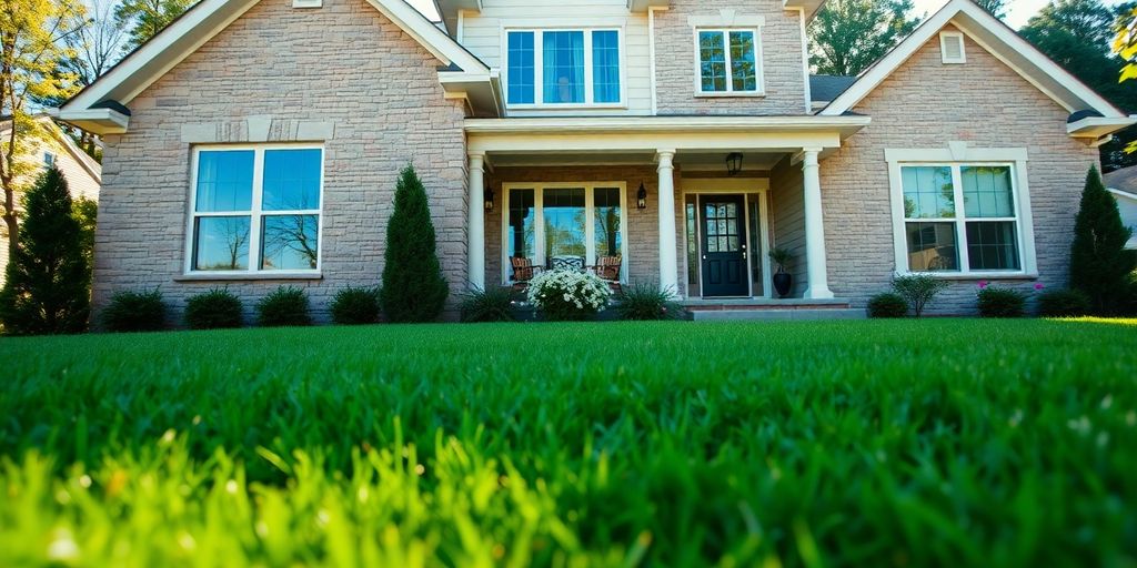 Roswell custom home exterior with manicured lawn.