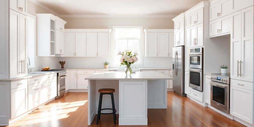 Modern kitchen with island, bright and spacious