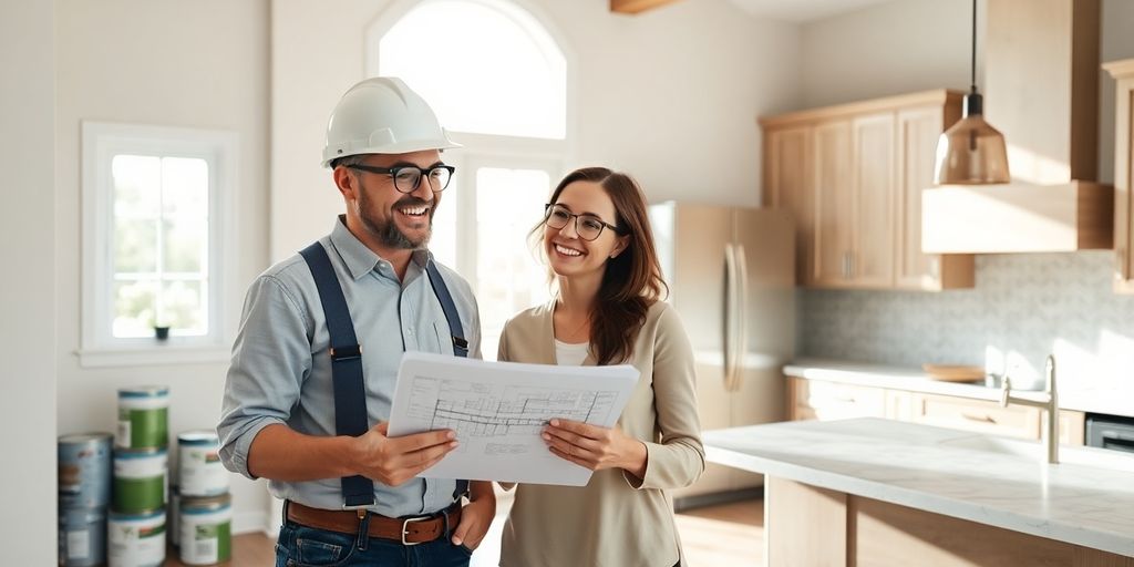 Contractor discusses remodeling plans with homeowner.