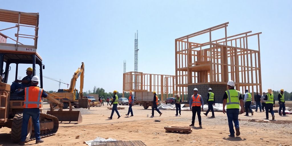 Construction crew working on building site