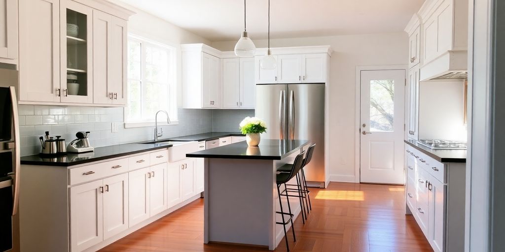 Modern kitchen with new cabinets and island