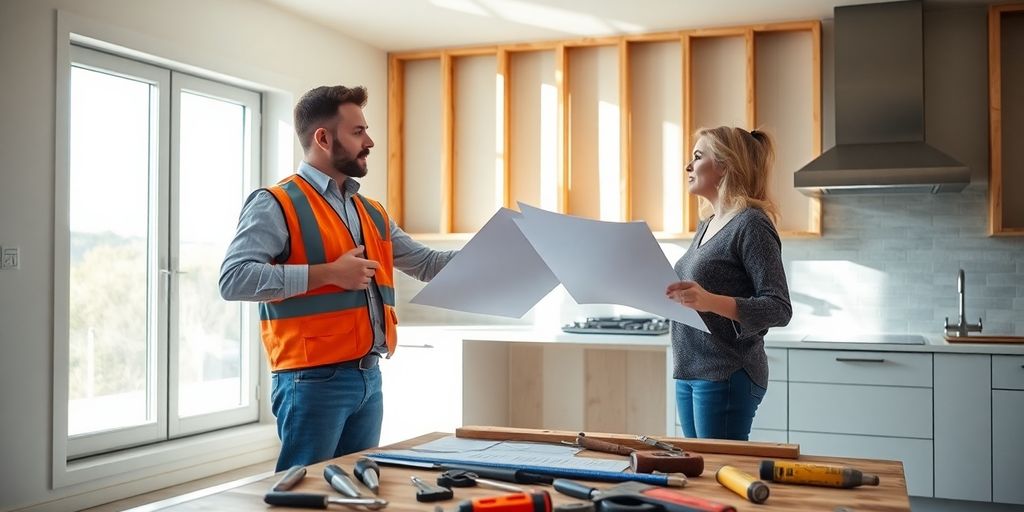 Contractor discusses plans with homeowner.