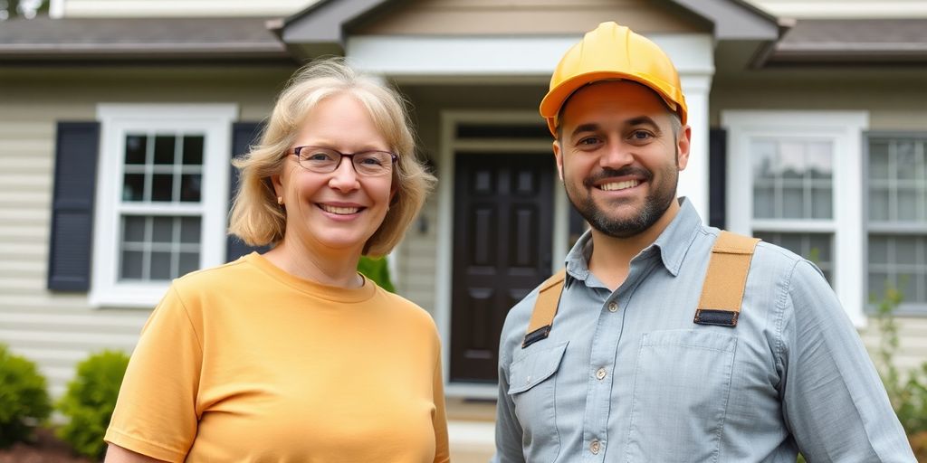 Happy homeowner shaking hands with a contractor.