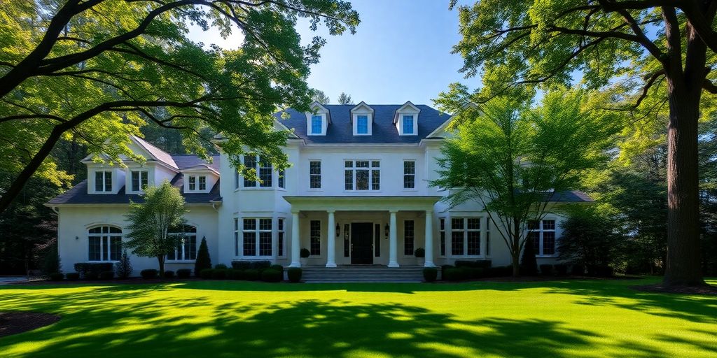 Beautiful modern home in Druid Hills with manicured landscaping.