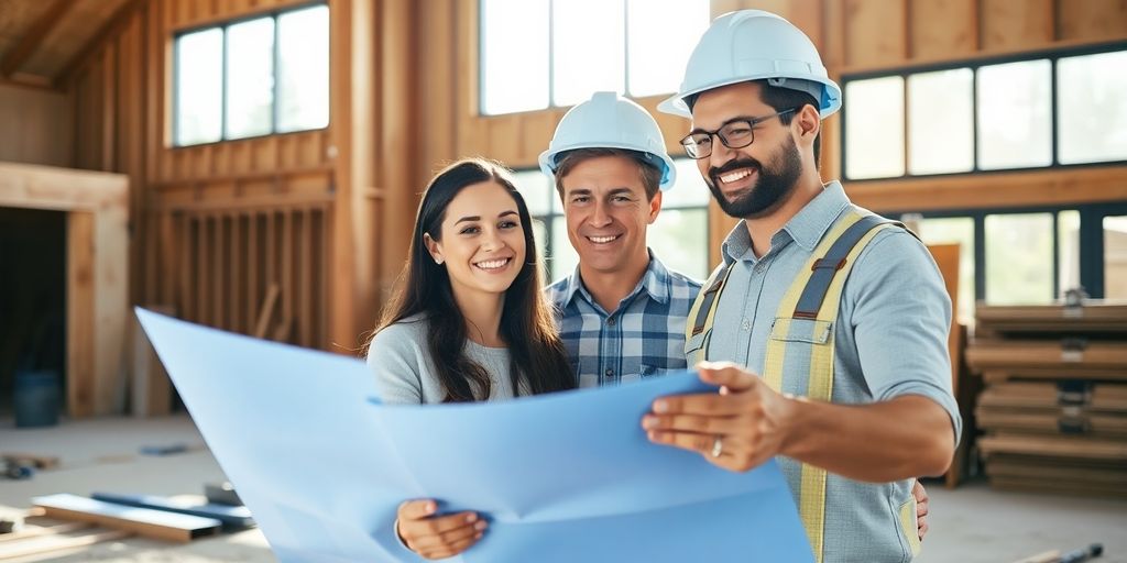 Contractor discusses blueprints with homeowner