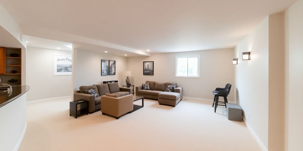 Finished basement with modern design and amenities