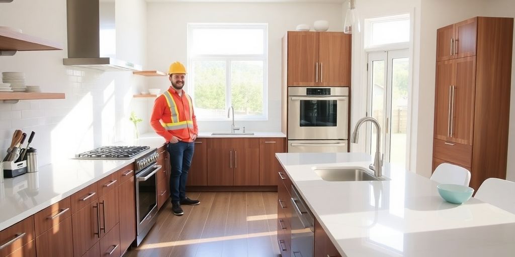 Modern home renovation with contractor.