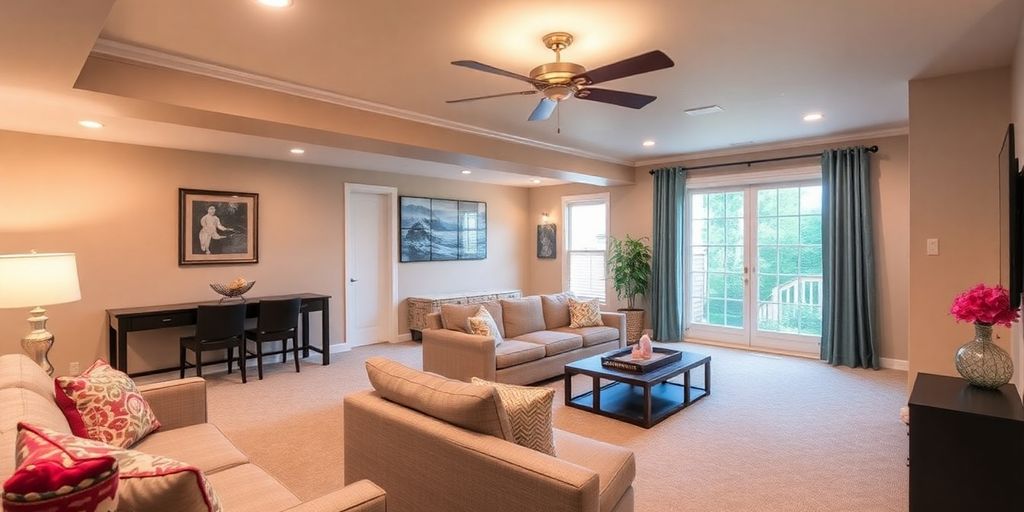 Peachtree City basement transformed into a modern living space.