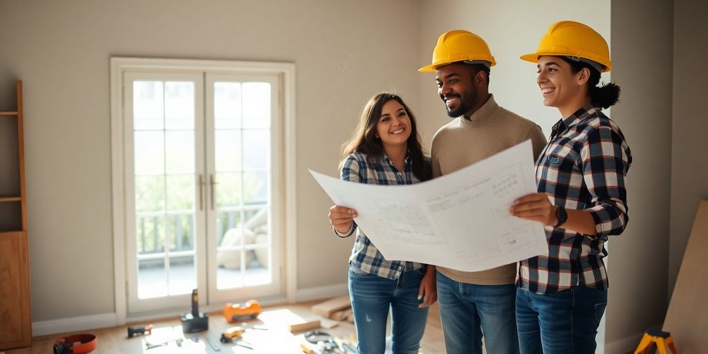 Contractor discusses remodel with homeowners.