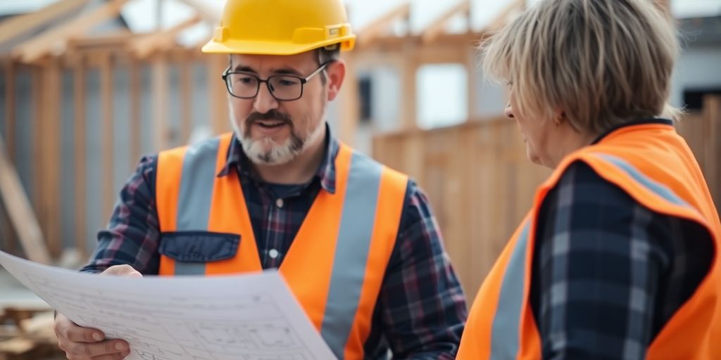 Contractor reviews plans with homeowner.