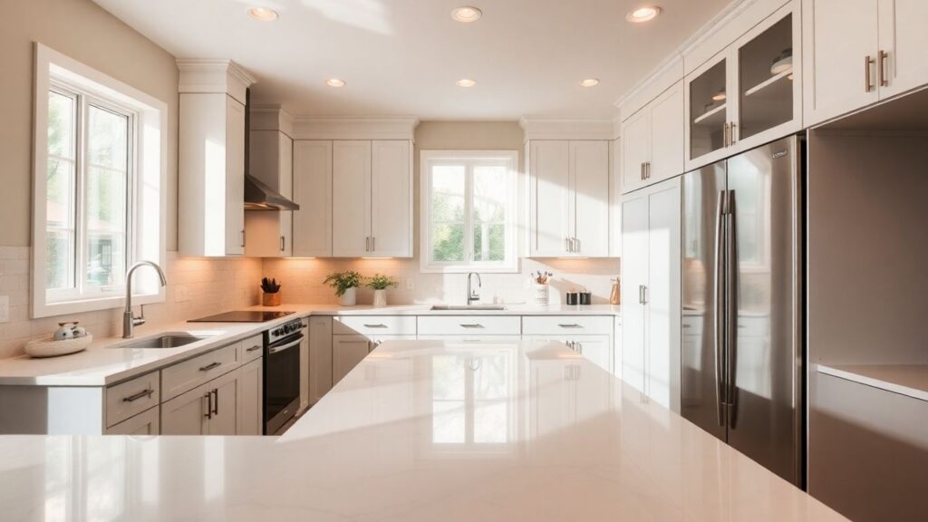Modern kitchen remodel with natural light and elegant finishes.