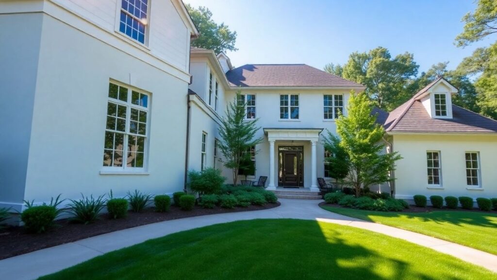 Chastain Park home with manicured lawn and elegant landscaping.