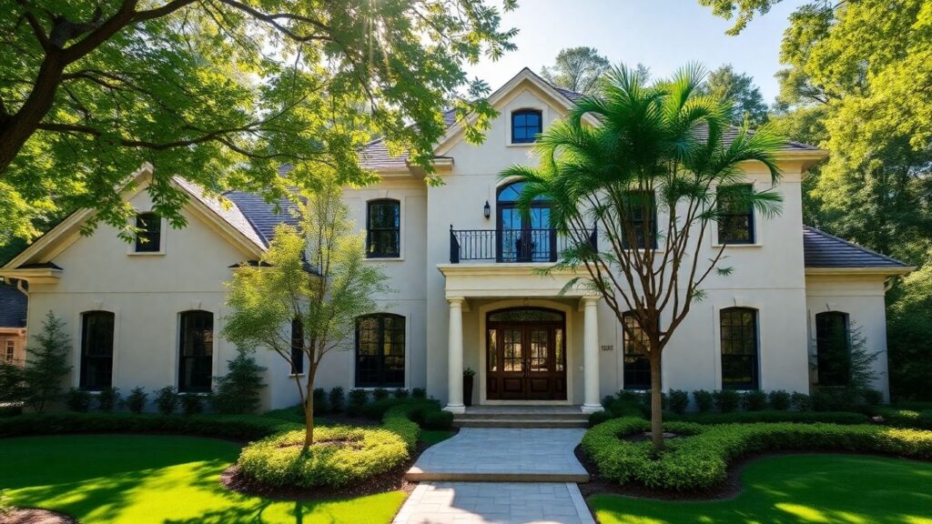 Custom Chastain Park home exterior with beautiful landscaping.