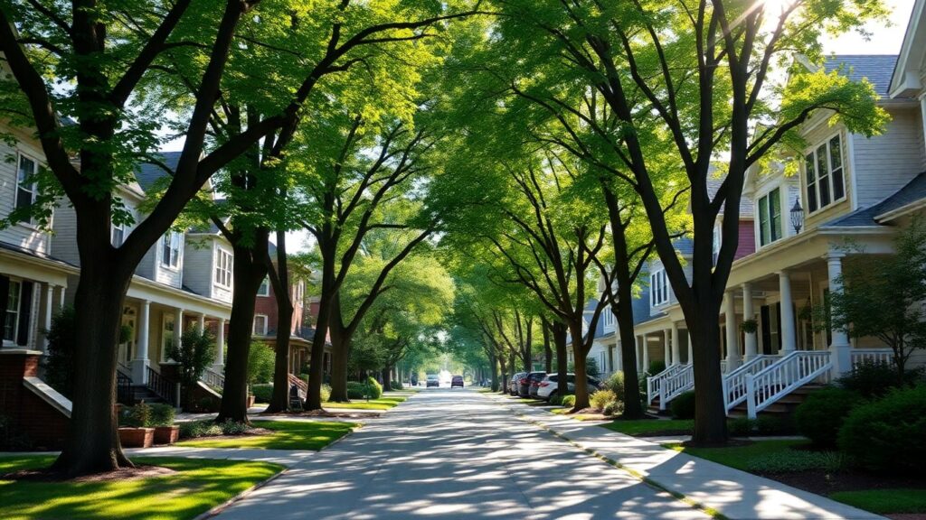 Beautiful homes on a tree-lined street in Ansley Park.
