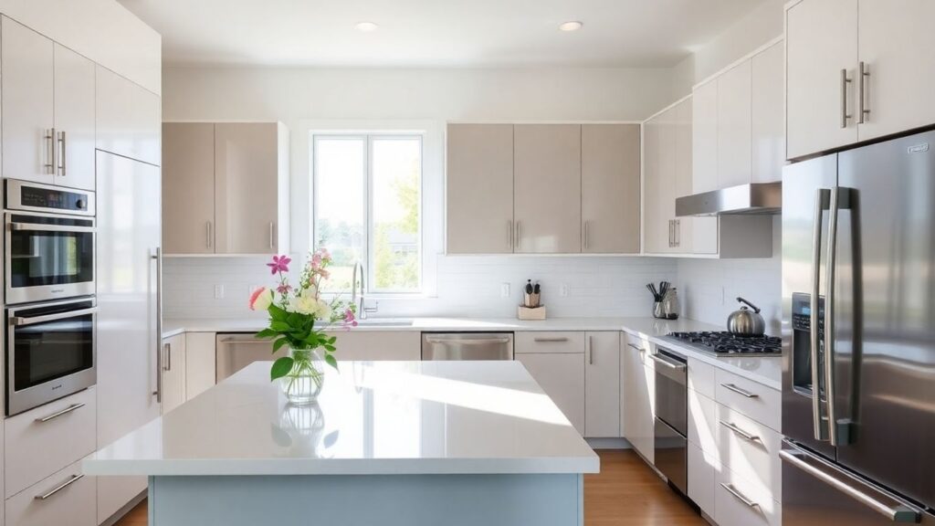 Modern kitchen remodel with island and natural light.