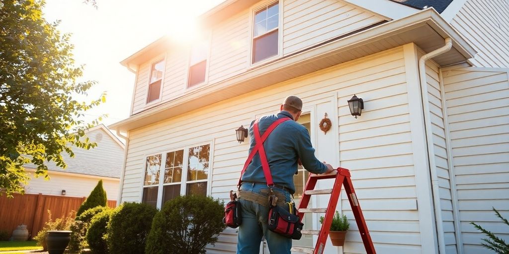 House remodel with skilled contractor working on exterior.