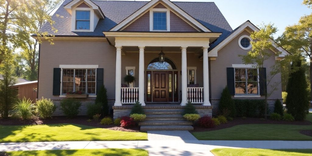 Beautiful modern house exterior with a manicured lawn.