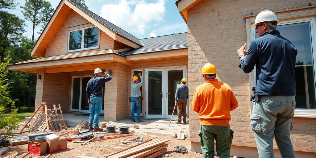 Construction workers building a new house.