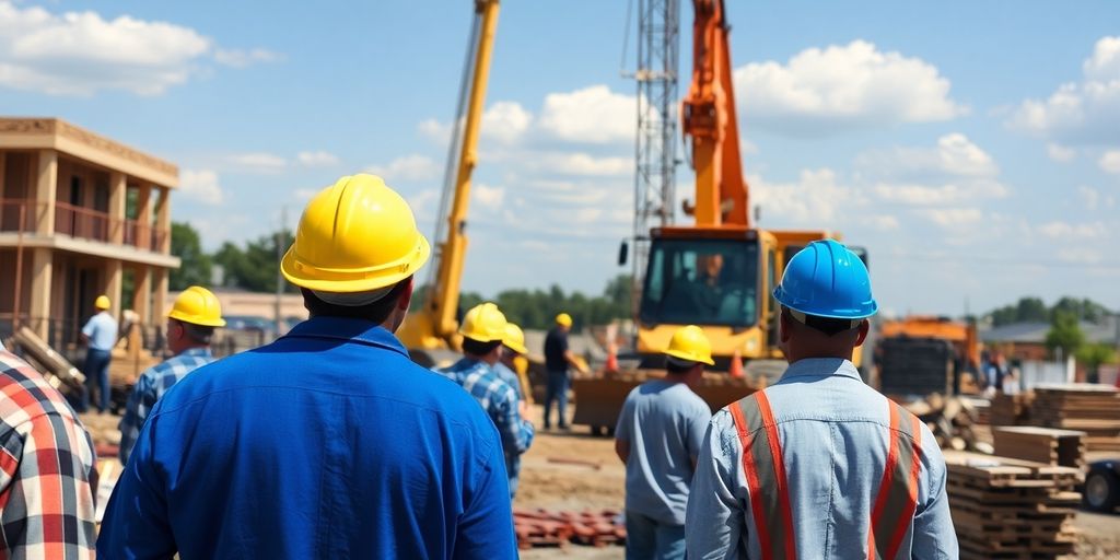 Peachtree City construction site with workers and equipment.