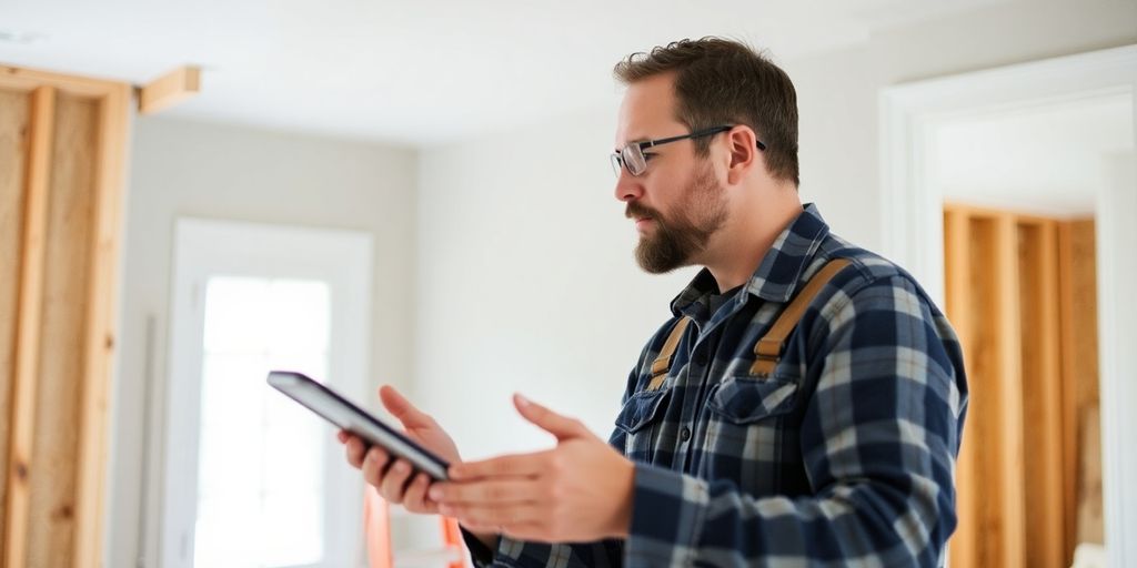 Contractor inspecting a house during remodeling.