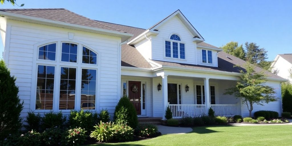 Modern home exterior with new windows and siding.