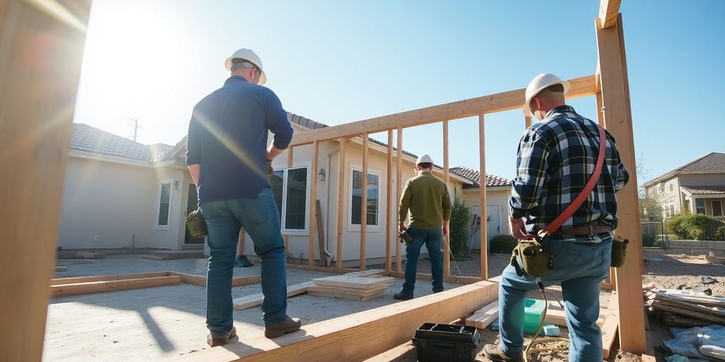 Construction workers building a house in Virginia-Highland.