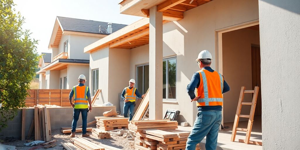 Construction workers building a house in Virginia-Highland.