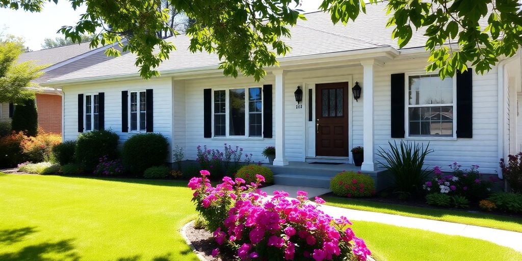 Modern house exterior with fresh paint and landscaping.