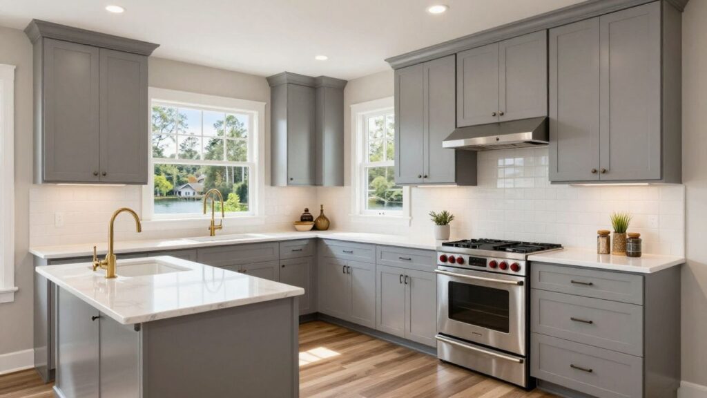 Berkeley Lake Georgia kitchen remodel with modern cabinets and countertops.