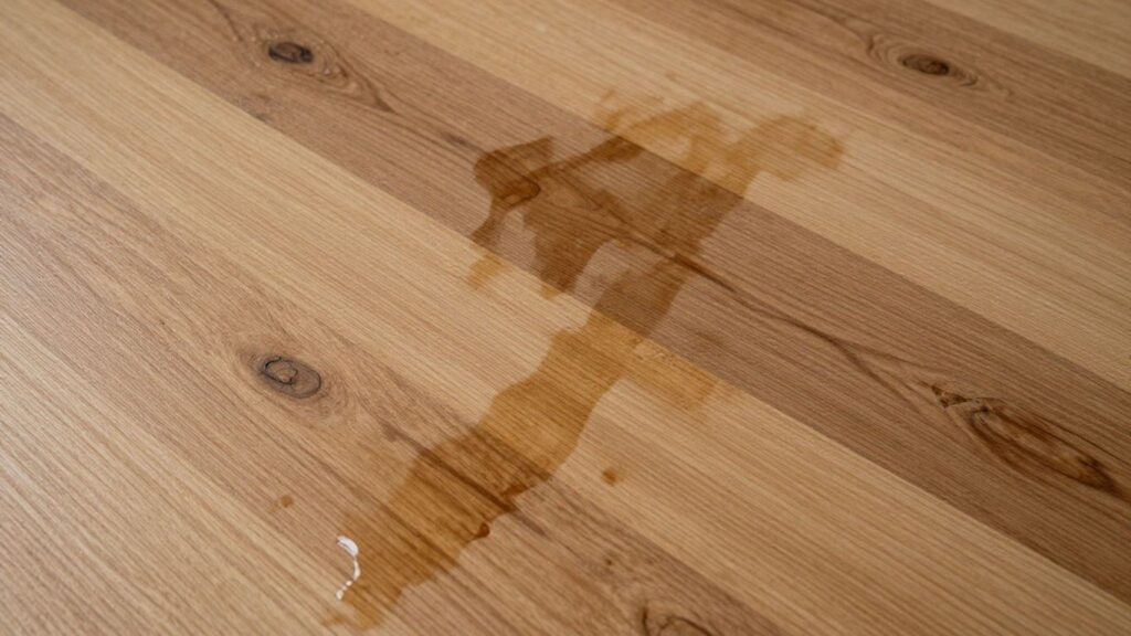 Water damage on a wooden floor