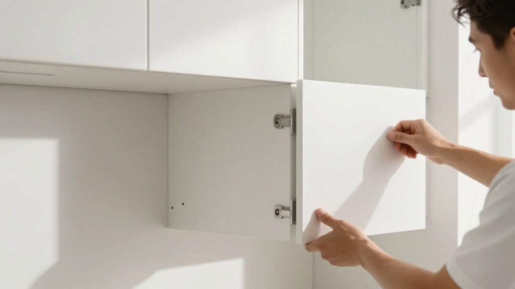 Newly installed kitchen cabinets in a modern home.