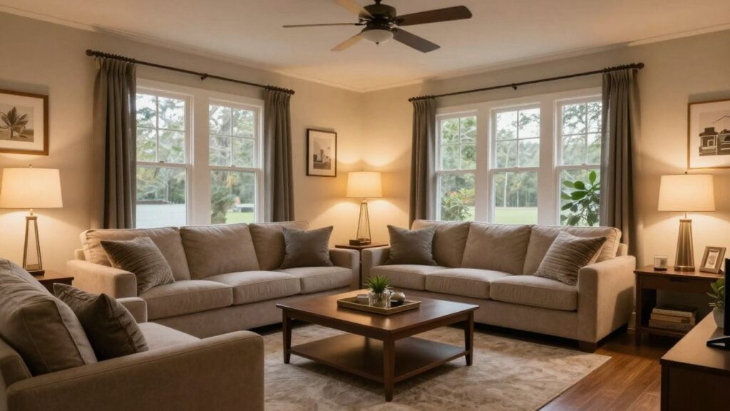Renovated living room in Berkeley Lake, Georgia