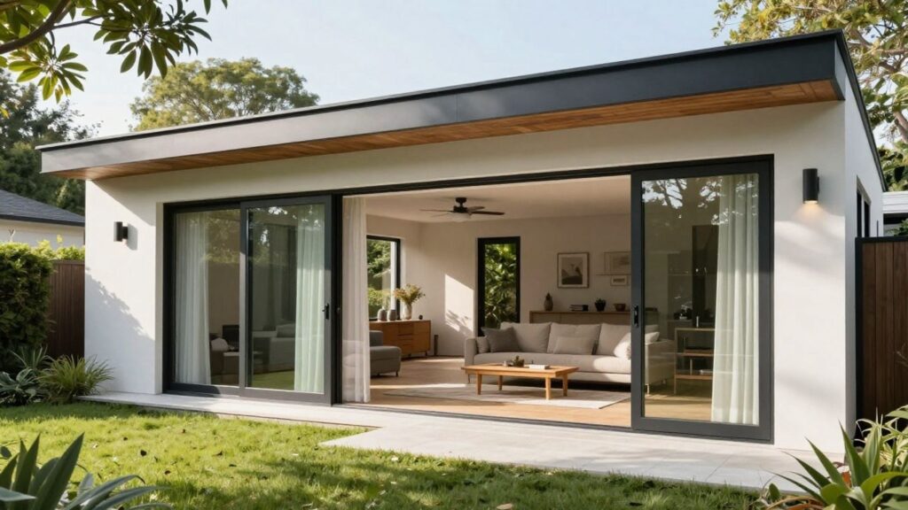 Modern home addition with large windows and natural light.