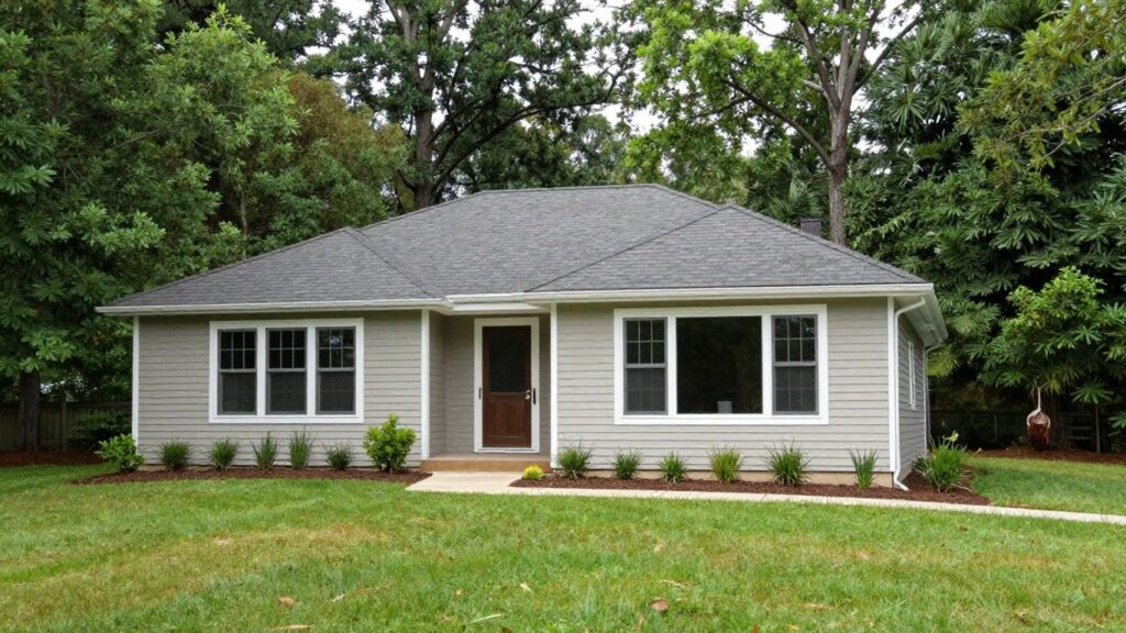 Berkeley Lake house with new extension and green lawn.