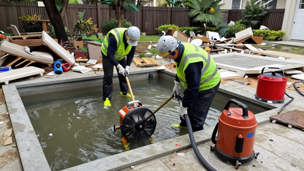 Flood damage cleanup in progress in a Berkeley Lake home.