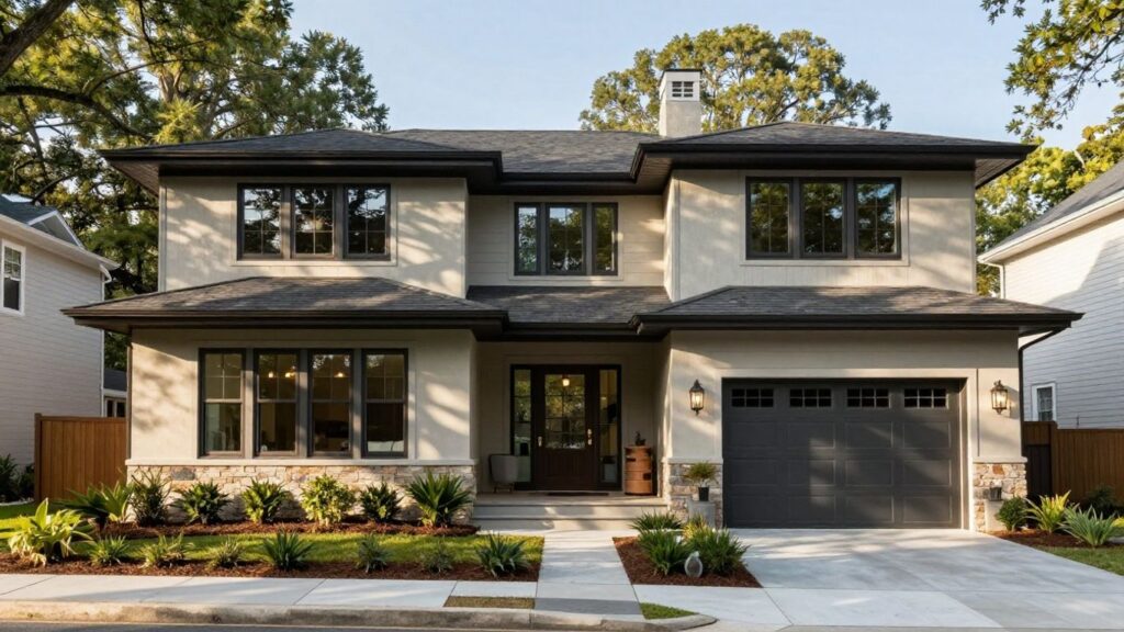 Custom home addition exterior in Berkeley Lake, Georgia.